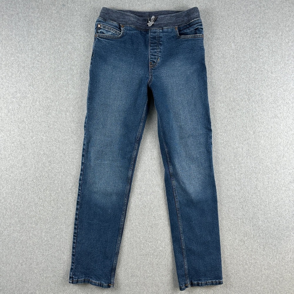 Lands' End Jeans Women XL Blue Flannel Lined Pull On Ribbed Waist Denim Straight